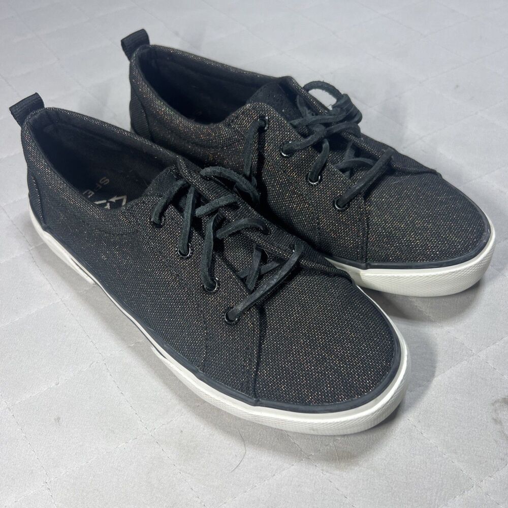 Sperry Pier Wave LTT Slip On Sneaker Women's Sz 6.5 Black Iridescent Laces